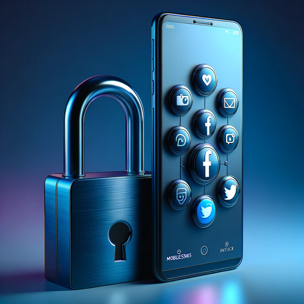 Smartphone with social media icons and a padlock representing online privacy and security.