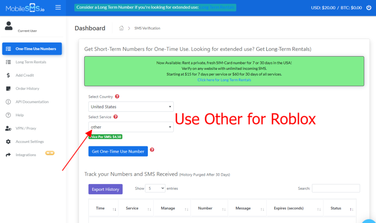How to Receive SMS Verification Code for Roblox using MobileSMS.io