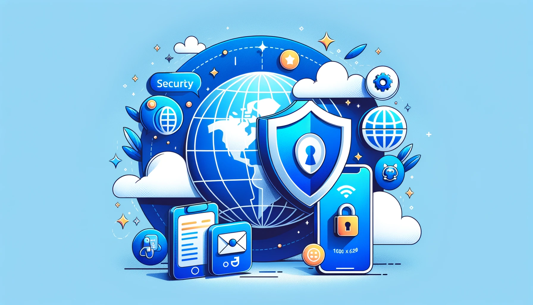 A shield for privacy, a globe for international use, and a user-friendly icon, all depicting the advantages of using MobileSMS.io.