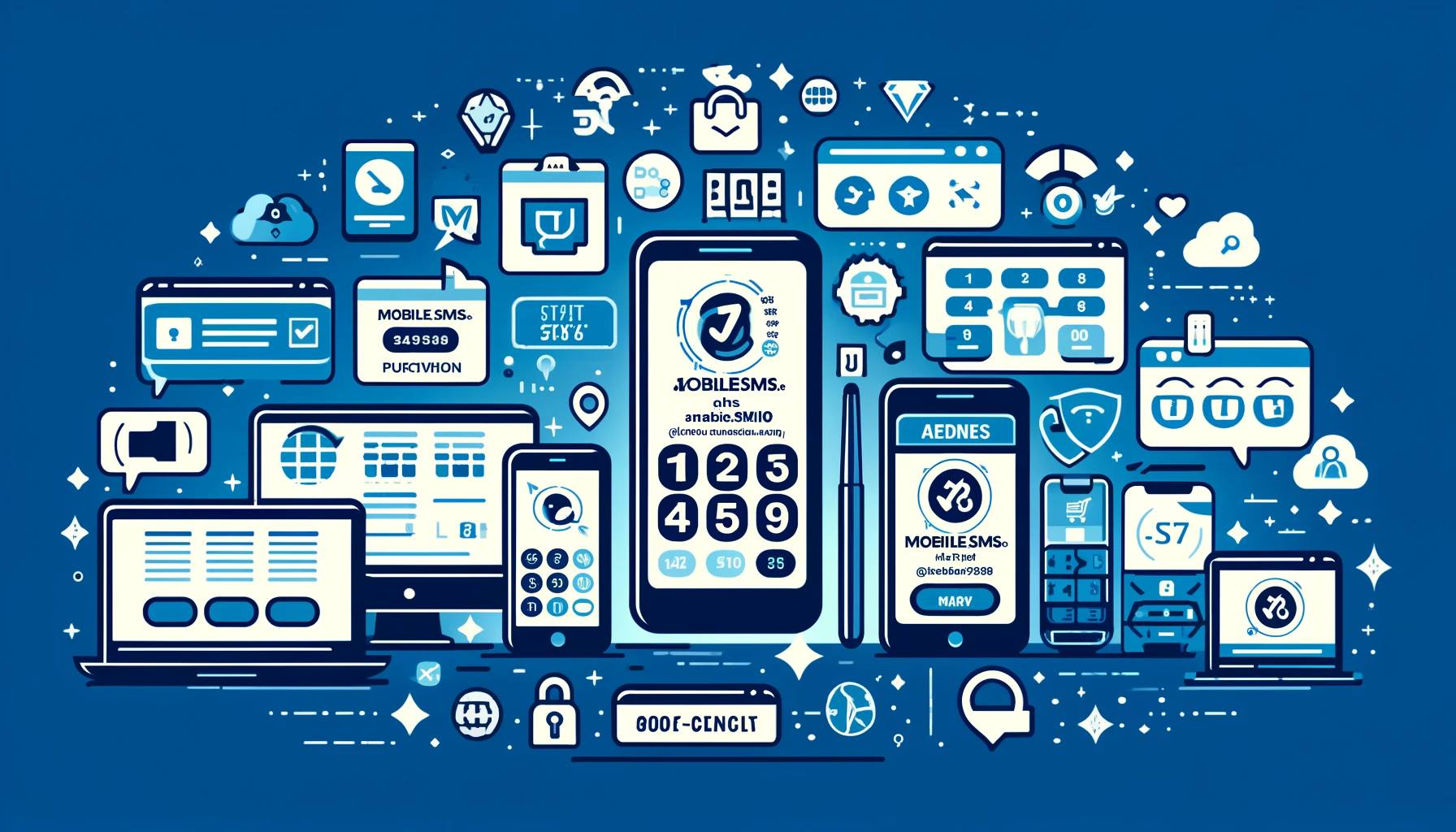 Multiple online services on screens showing use of MobileSMS.io numbers for various verifications.