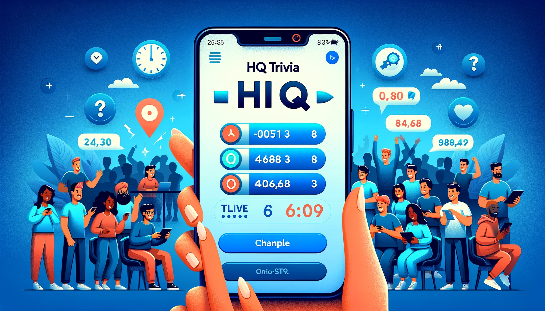 Image of a live HQ Trivia game round on a mobile screen, emphasizing the real-time, competitive gameplay.