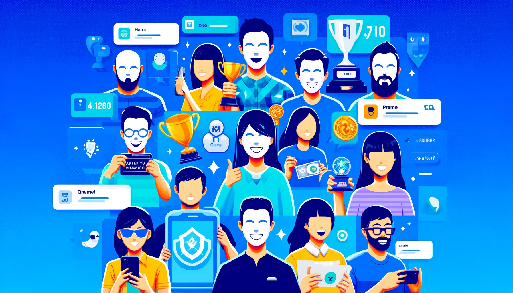 Collage of player avatars with prize amounts, highlighting successful use of multiple HQ Trivia accounts.