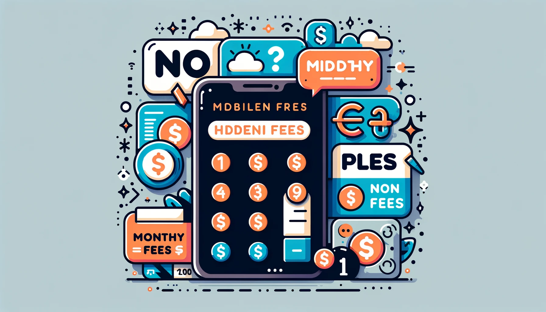 Illustration showing MobileSMS.io's pricing and plans, emphasizing no hidden fees and no monthly fees.