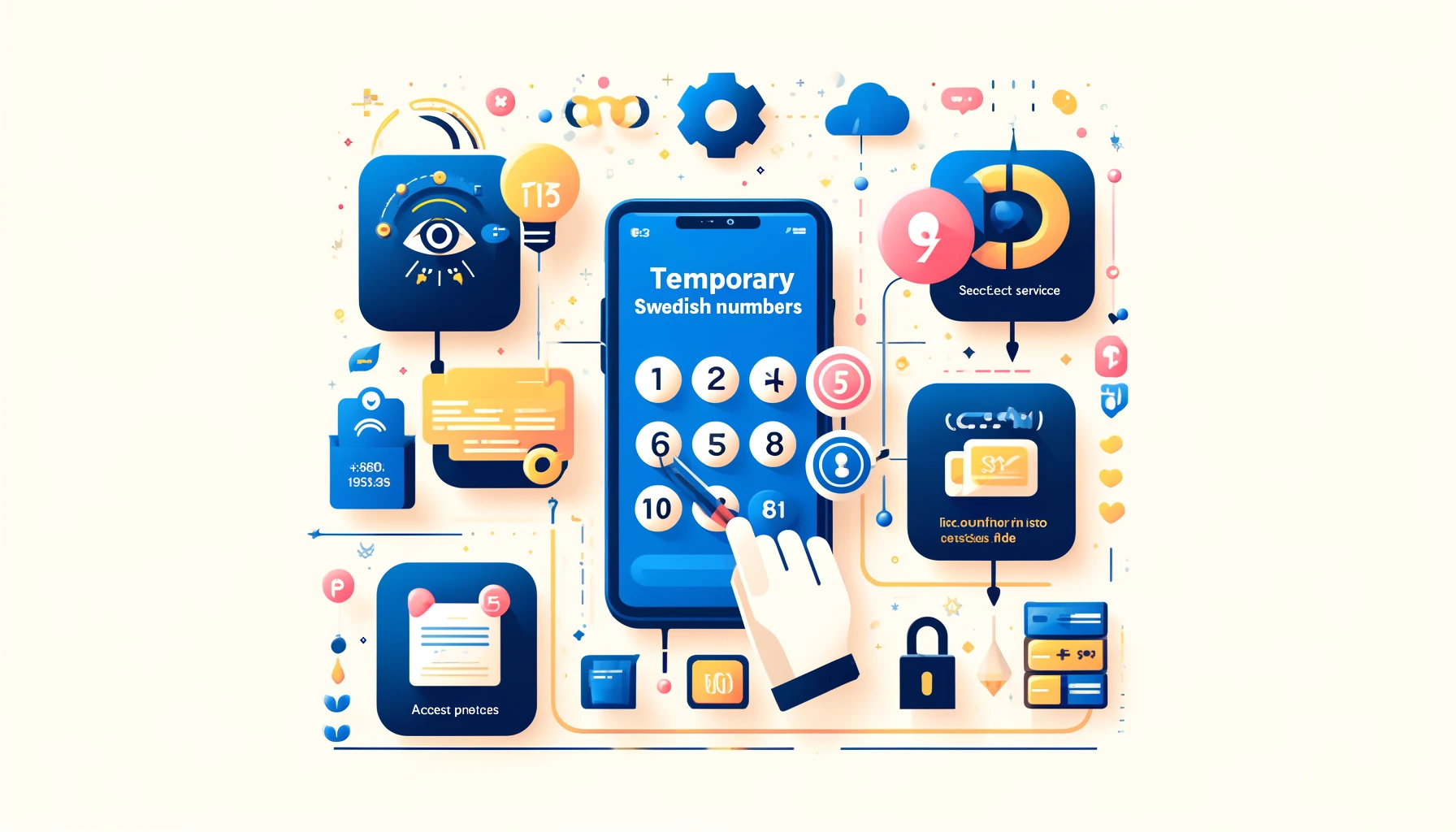 Illustration showing the steps to use temporary Swedish phone numbers for SMS verification.