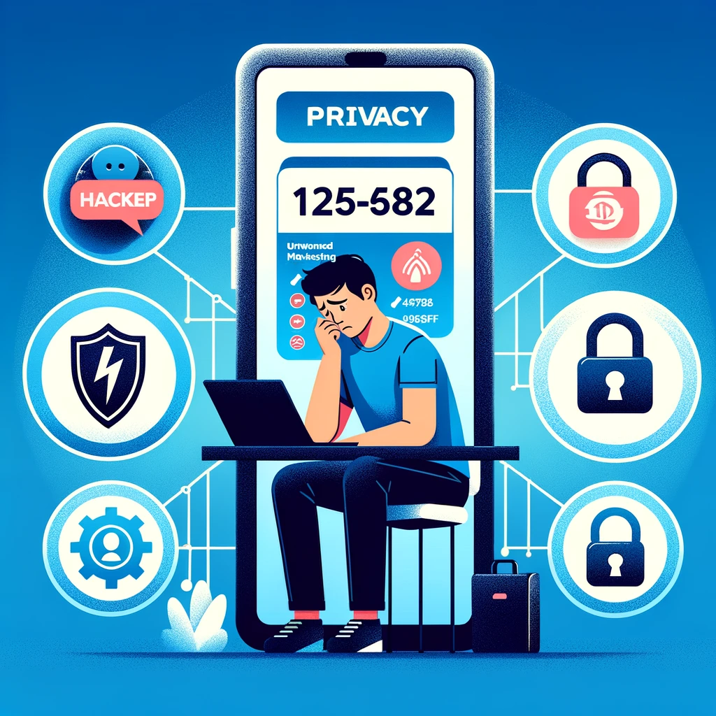 Image showing privacy risks like hacking and data breaches associated with using personal phone numbers.