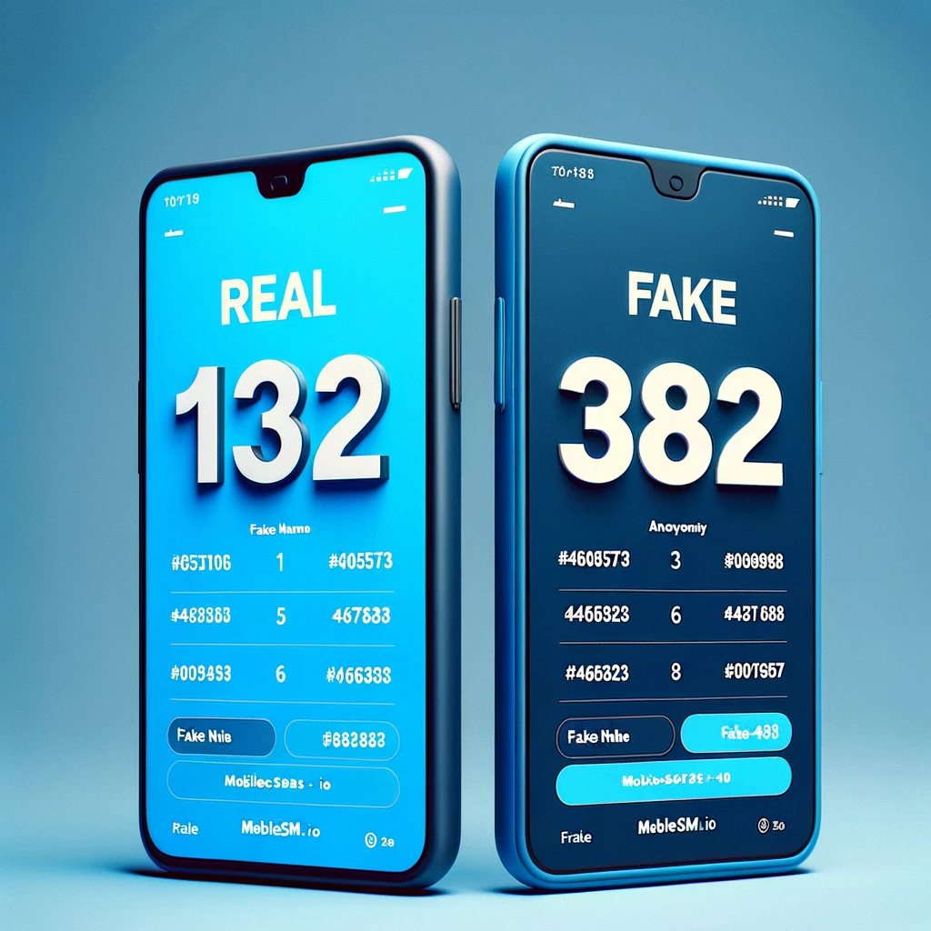 Two smartphones, one with a real number and one with a fake number, highlighting safety and anonymity