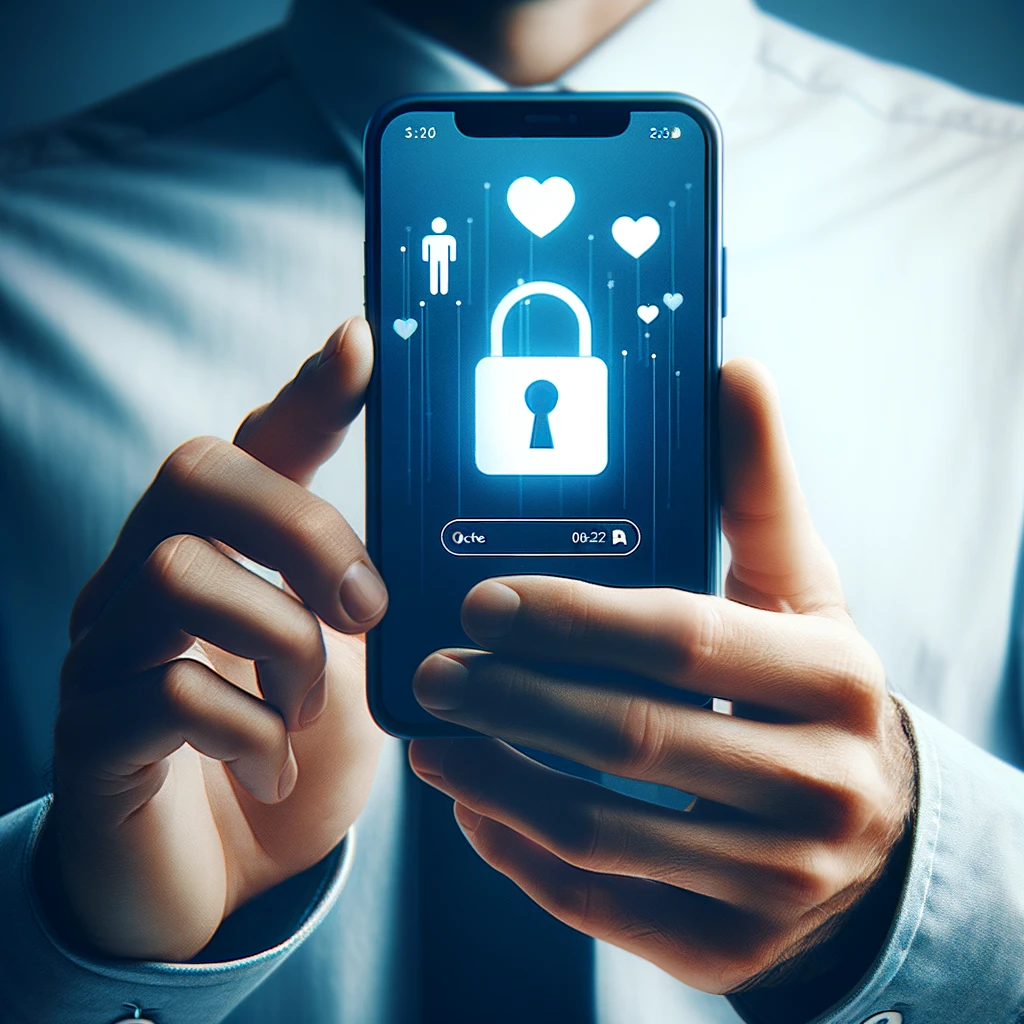 Person using a dating app with a lock icon symbolizing secure communication