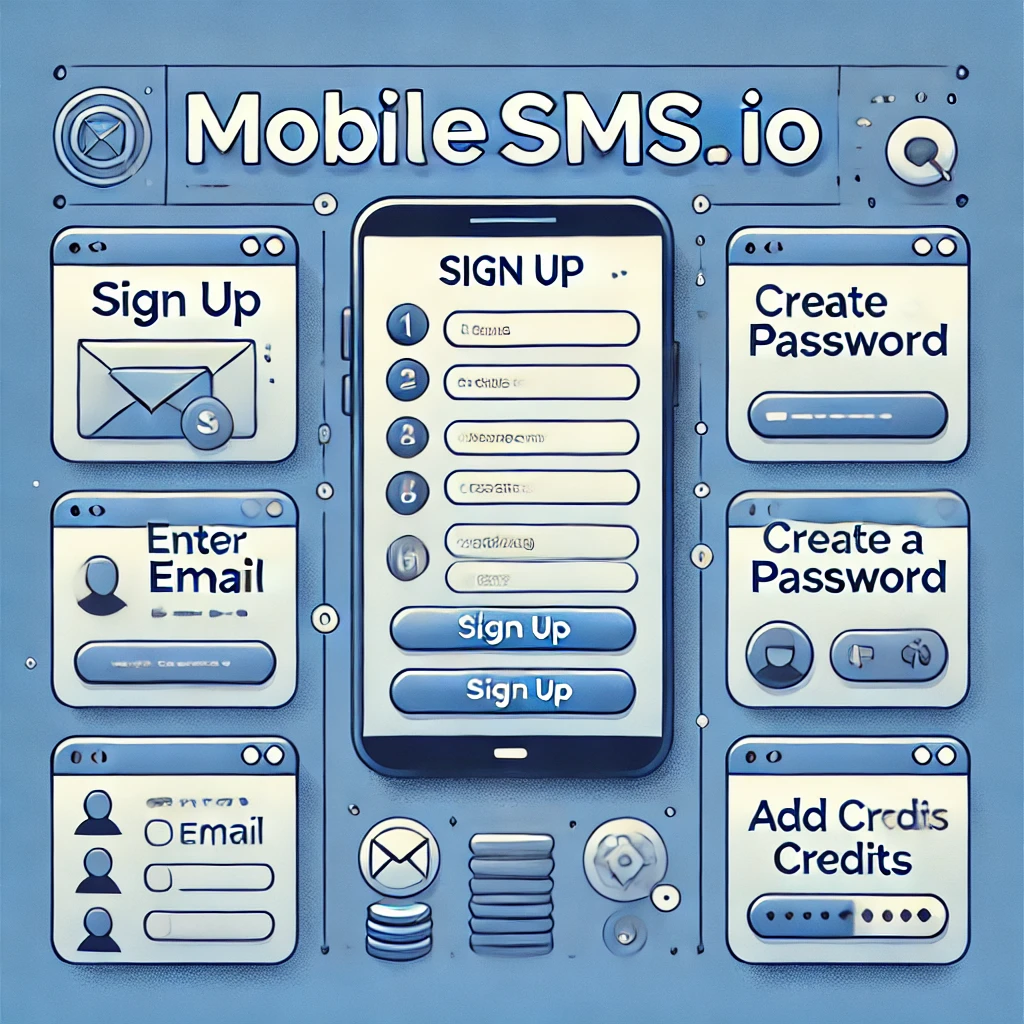 Step-by-step guide to signing up for MobileSMS.io and adding credits.