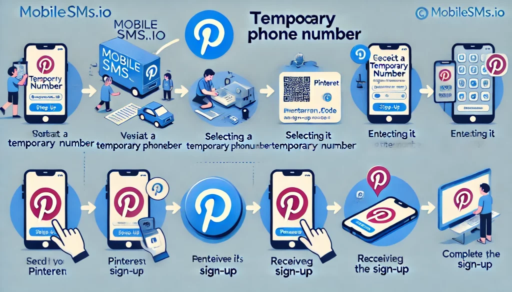 Step-by-step guide to signing up for Pinterest with a temporary phone number from MobileSMS.io.