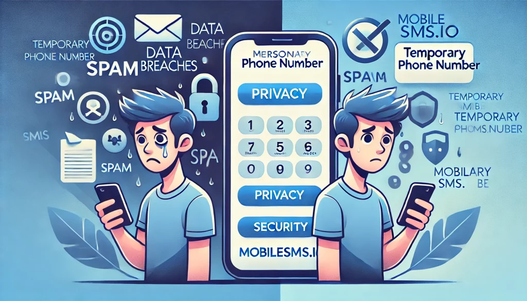 Comparison of privacy concerns using personal phone numbers versus using temporary phone numbers from MobileSMS.io.