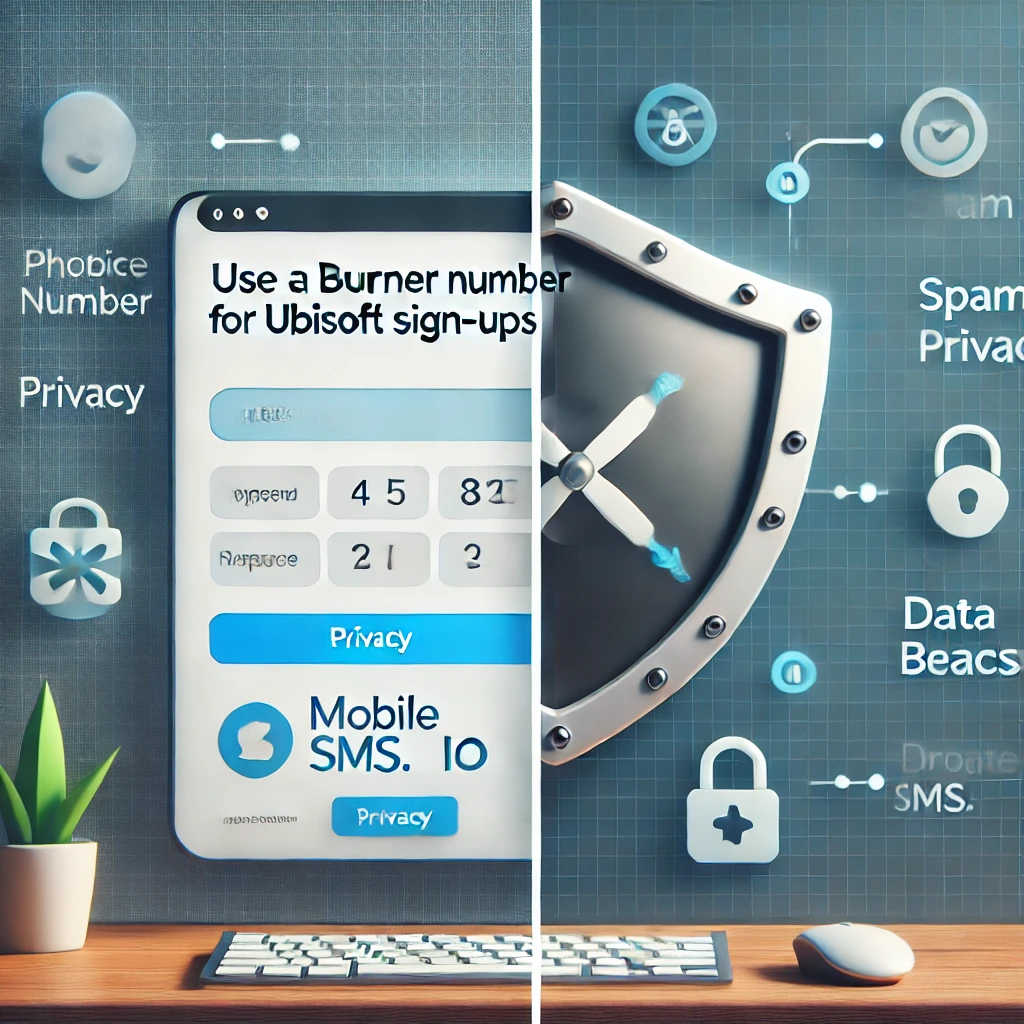 Comparison between using a personal number and a burner number for Ubisoft sign-ups, highlighting privacy risks.