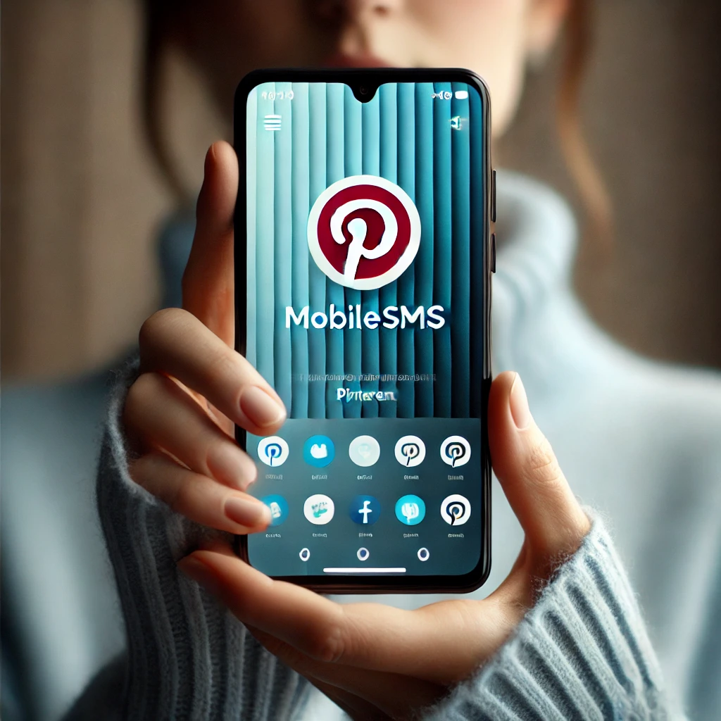 Woman holding a phone with Pinterest app open, illustrating the use of a temporary phone number for account creation.