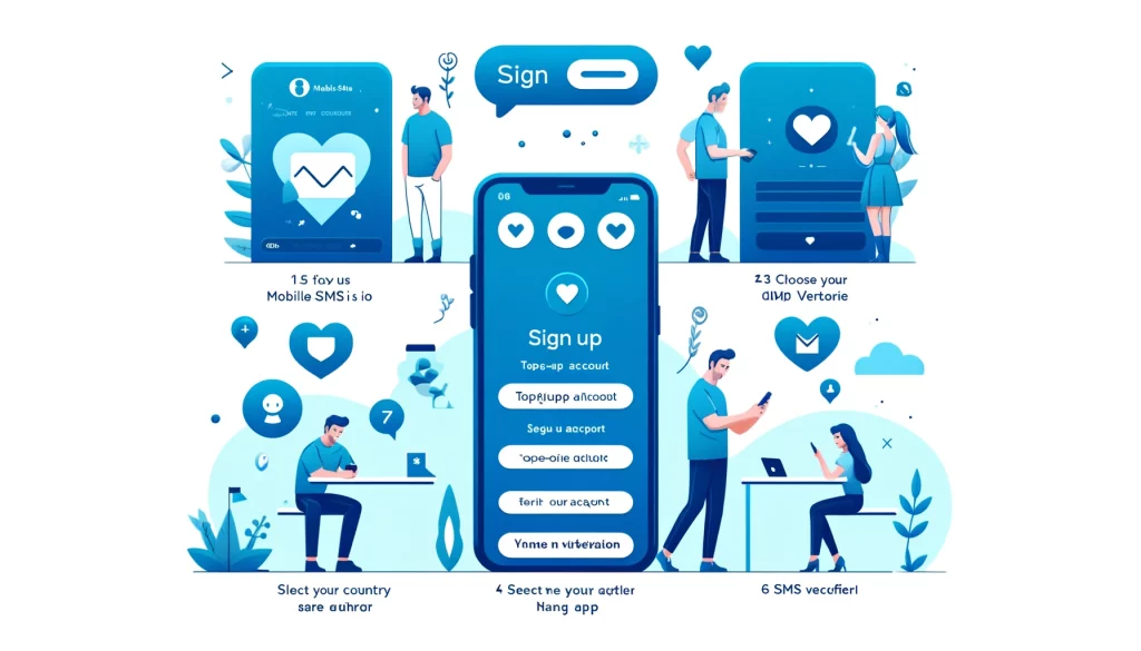 Step-by-step guide on how to use MobileSMS.io for dating app verifications with easy-to-follow icons.