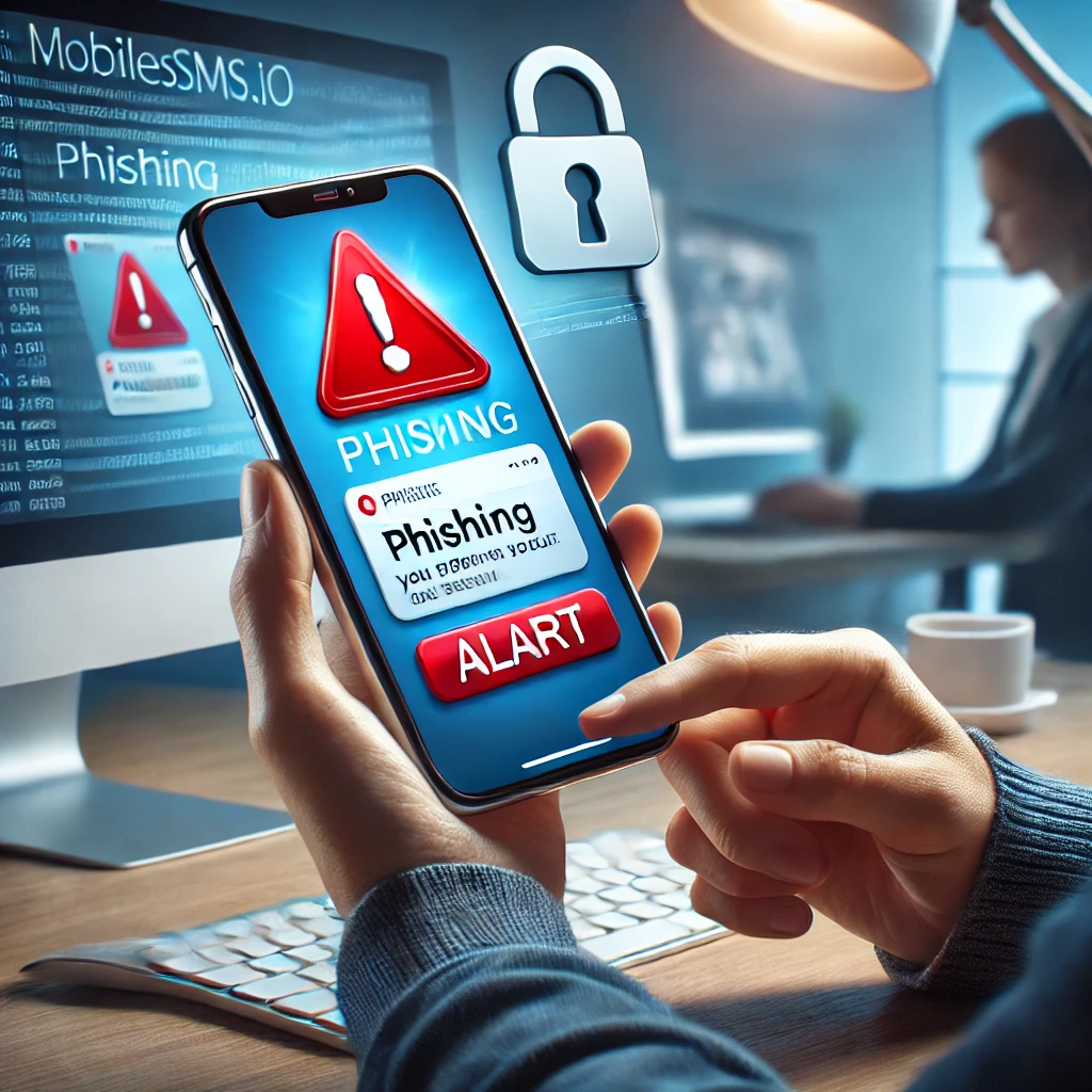 What is Digital Identity Theft and How Temporary Numbers Protect You? 3 A person receiving a phishing email on their phone, with an alert icon.
