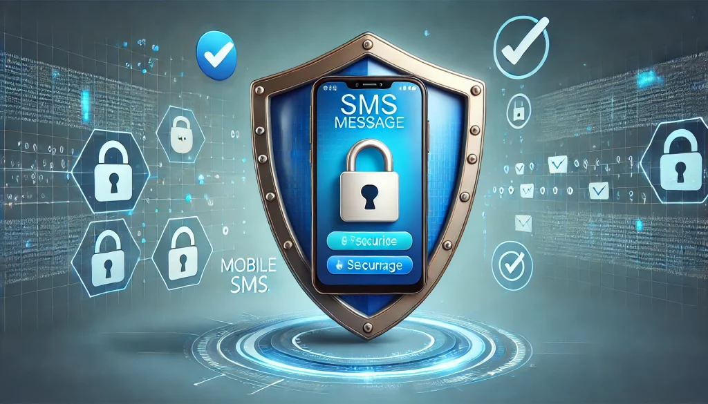 A shield and lock protecting a mobile phone, representing the enhanced security of non-VoIP numbers against SMS interception.