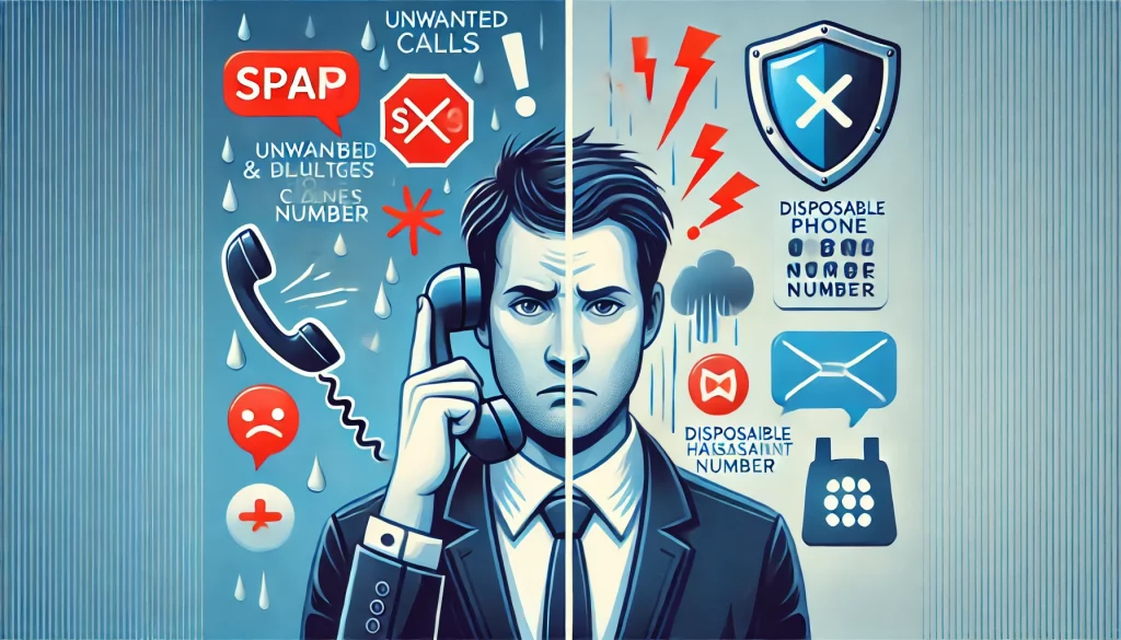 A split image showing the risks of sharing your real phone number on dating apps versus using a disposable phone number from MobileSMS.io.