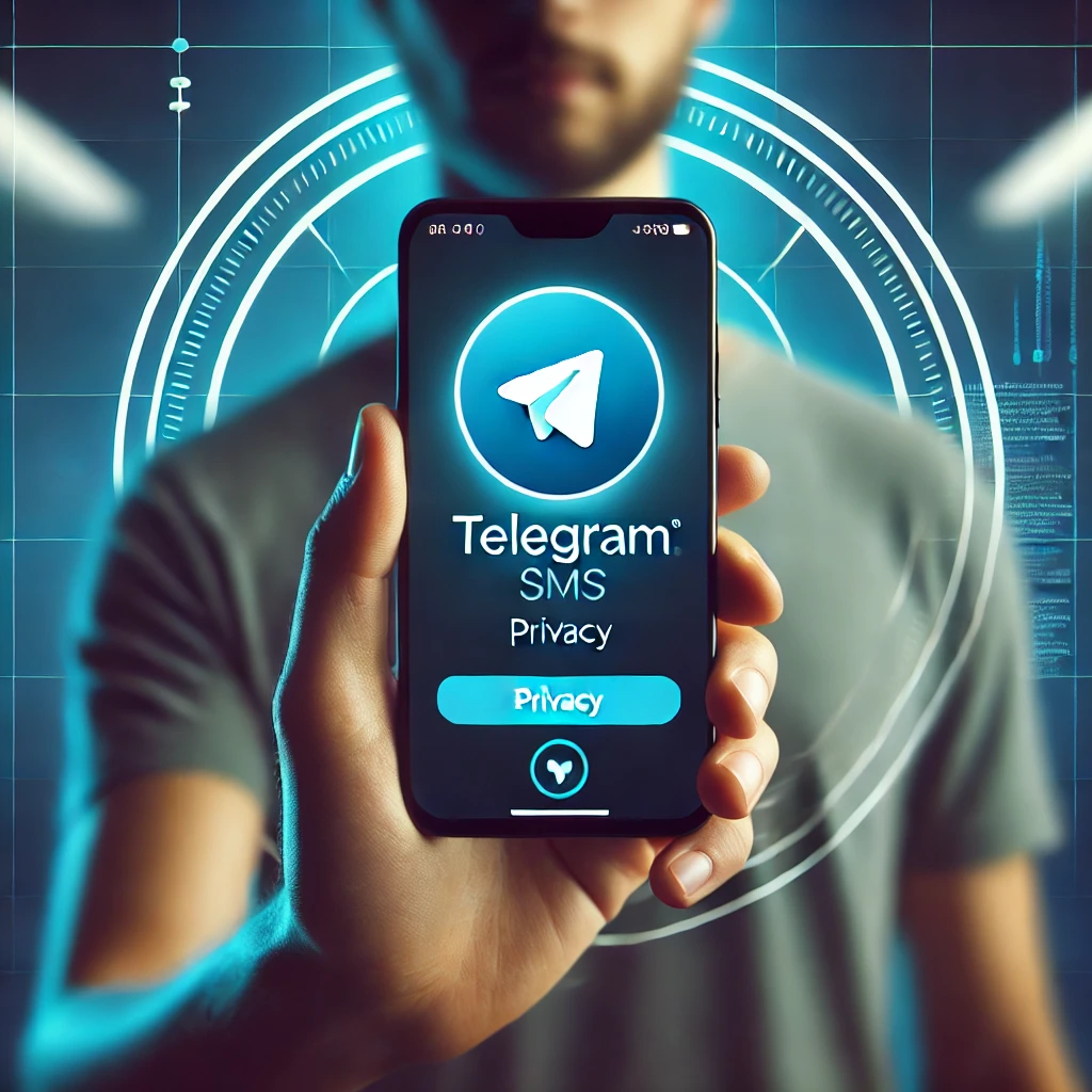A person holding a smartphone with the Telegram app on the screen, emphasizing privacy.