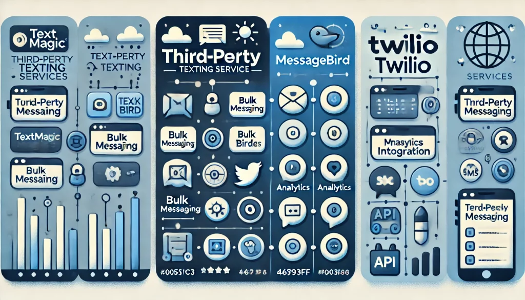 Comparison of popular third-party texting services such as TextMagic, MessageBird, and Twilio.
