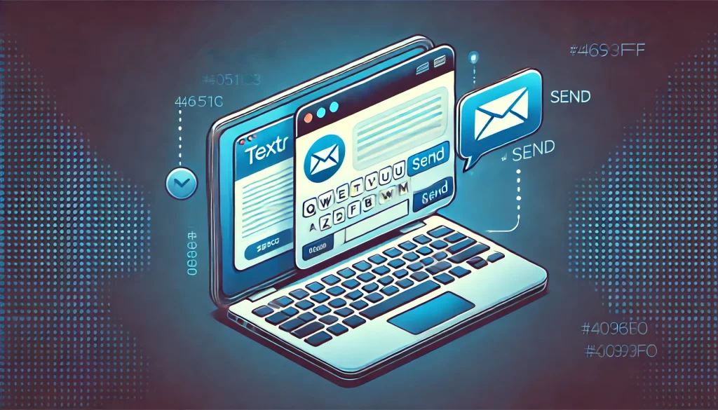 Illustration of using the Textr browser extension to send SMS messages directly from a computer.