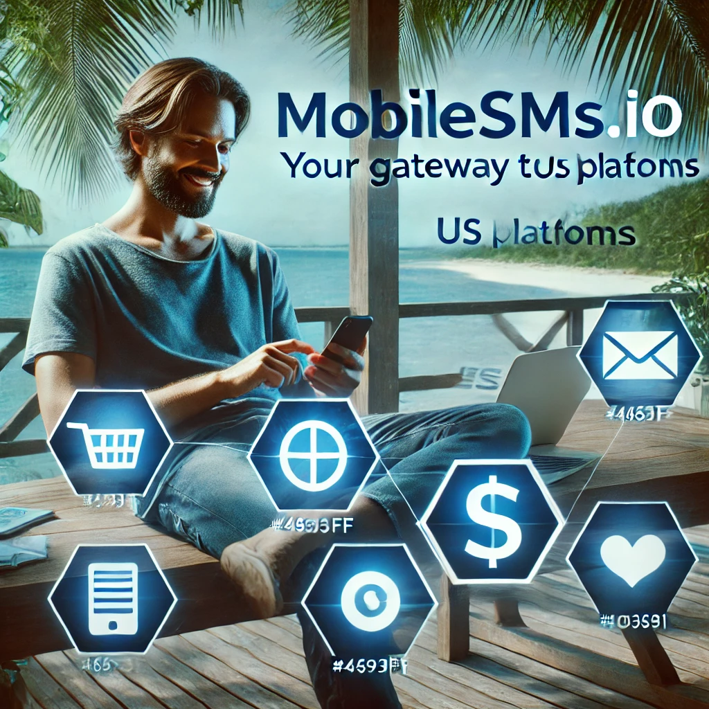 Digital nomad confidently using MobileSMS.io to access US platforms like banking and social media.