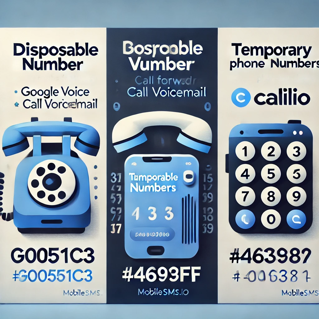 Comparison of three popular disposable number providers: Google Voice, Burner, and Calilio, showing key features like call forwarding and voicemail