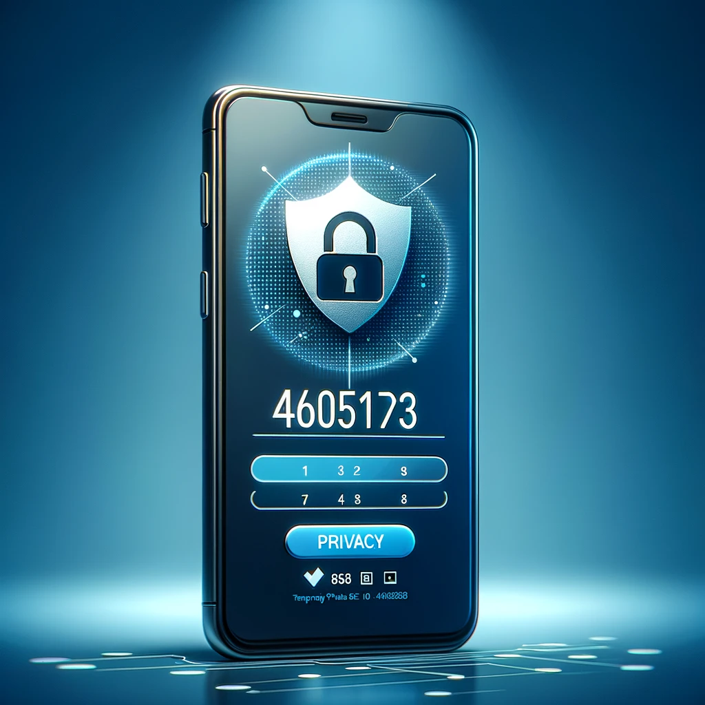 Smartphone displaying a temporary phone number receiving an SMS verification code, symbolizing privacy and security.
