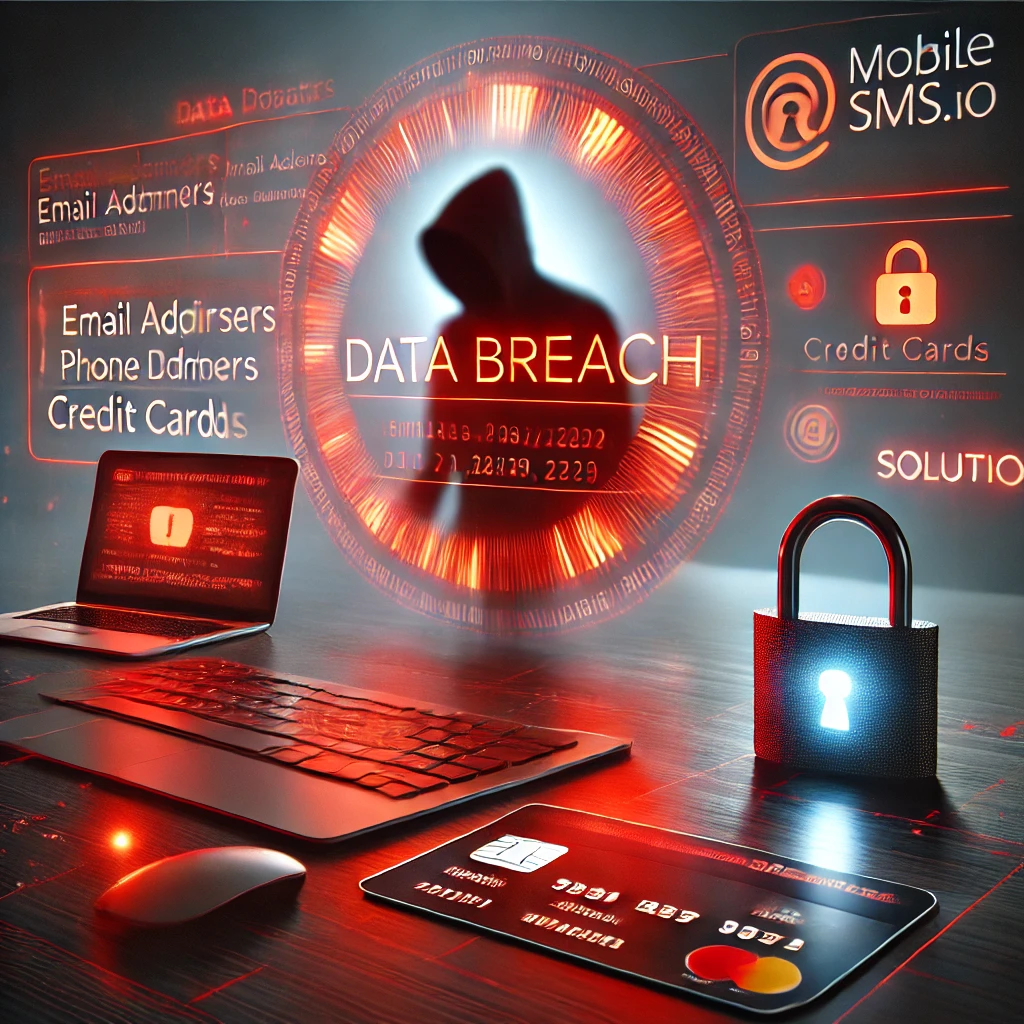 A glowing red alert screen on a computer, with blurred personal data like phone numbers and email addresses in the background, representing the Hot Topic data breach.