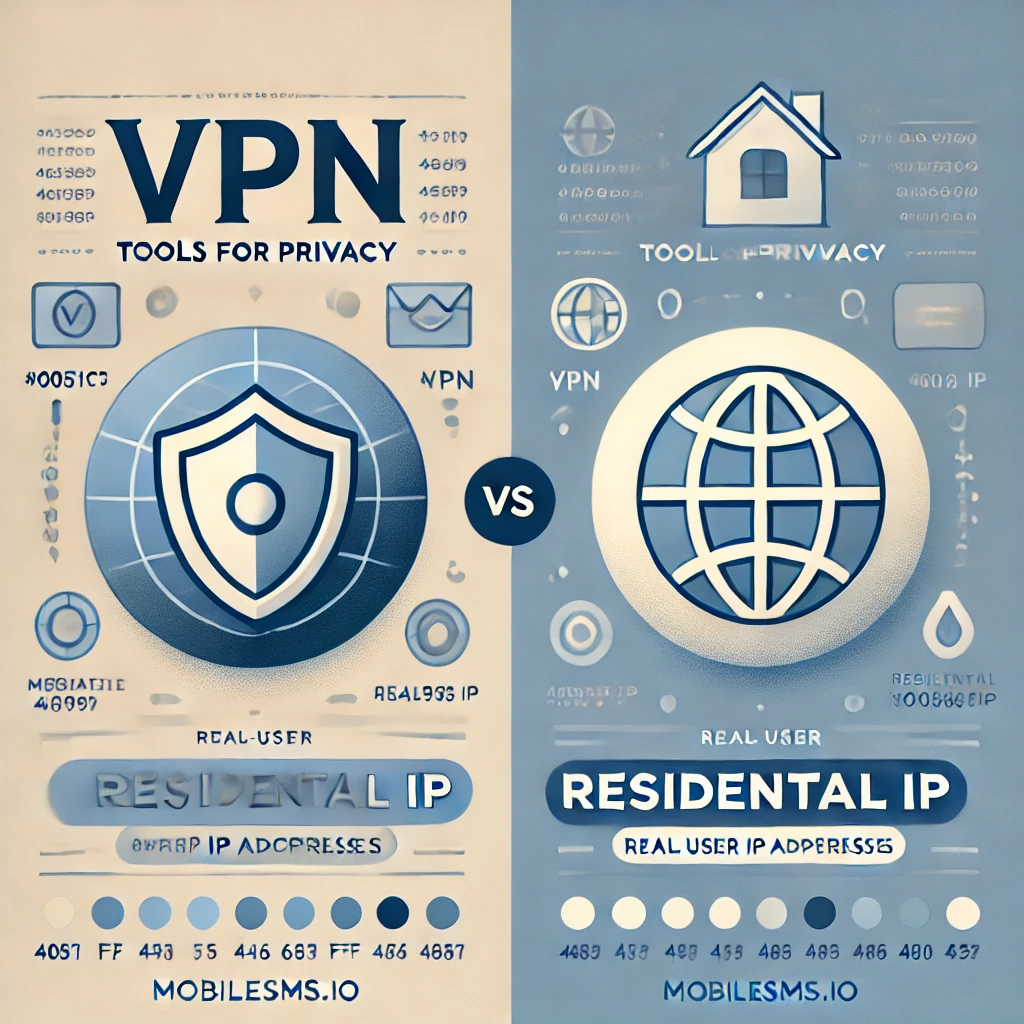 Comparison of VPN and Residential IP icons as essential tools for online privacy.