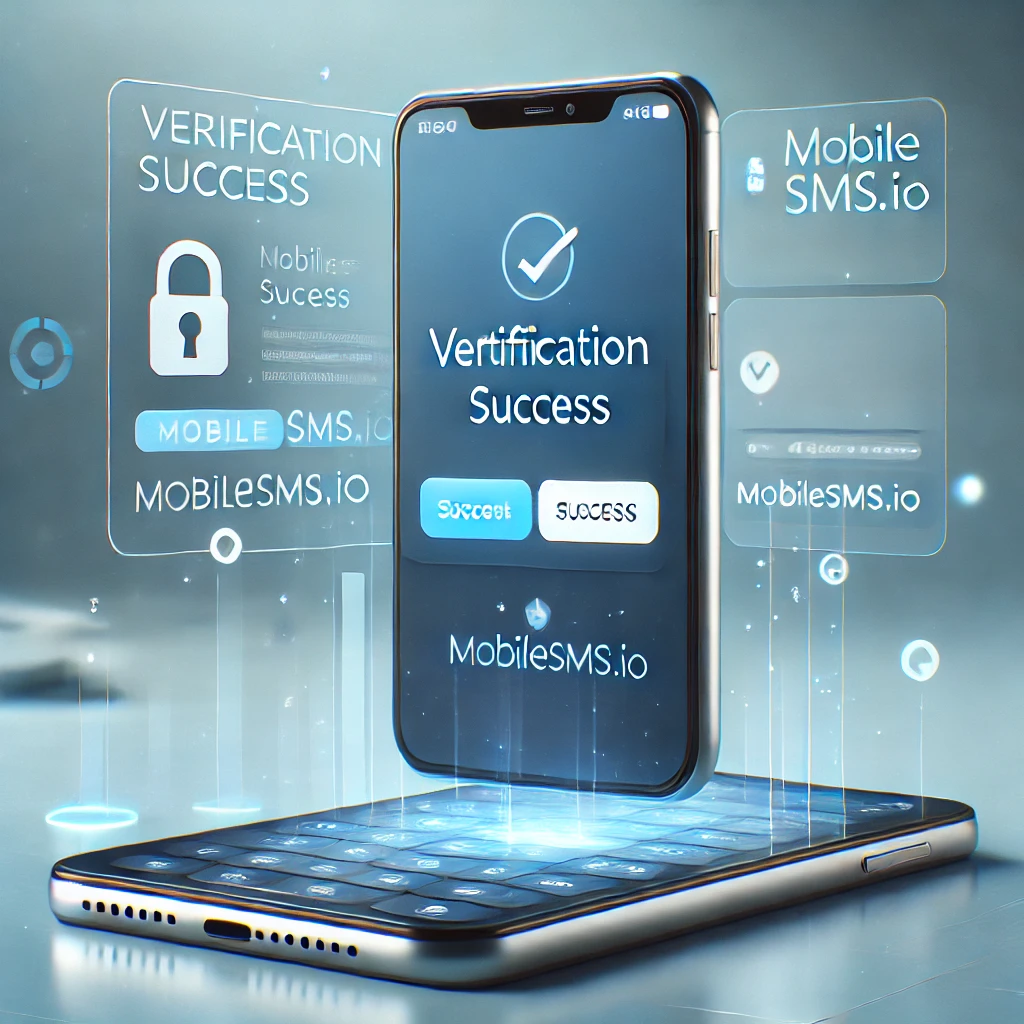 Smartphone showing verification success with MobileSMS.io dashboard for online account unlocking.