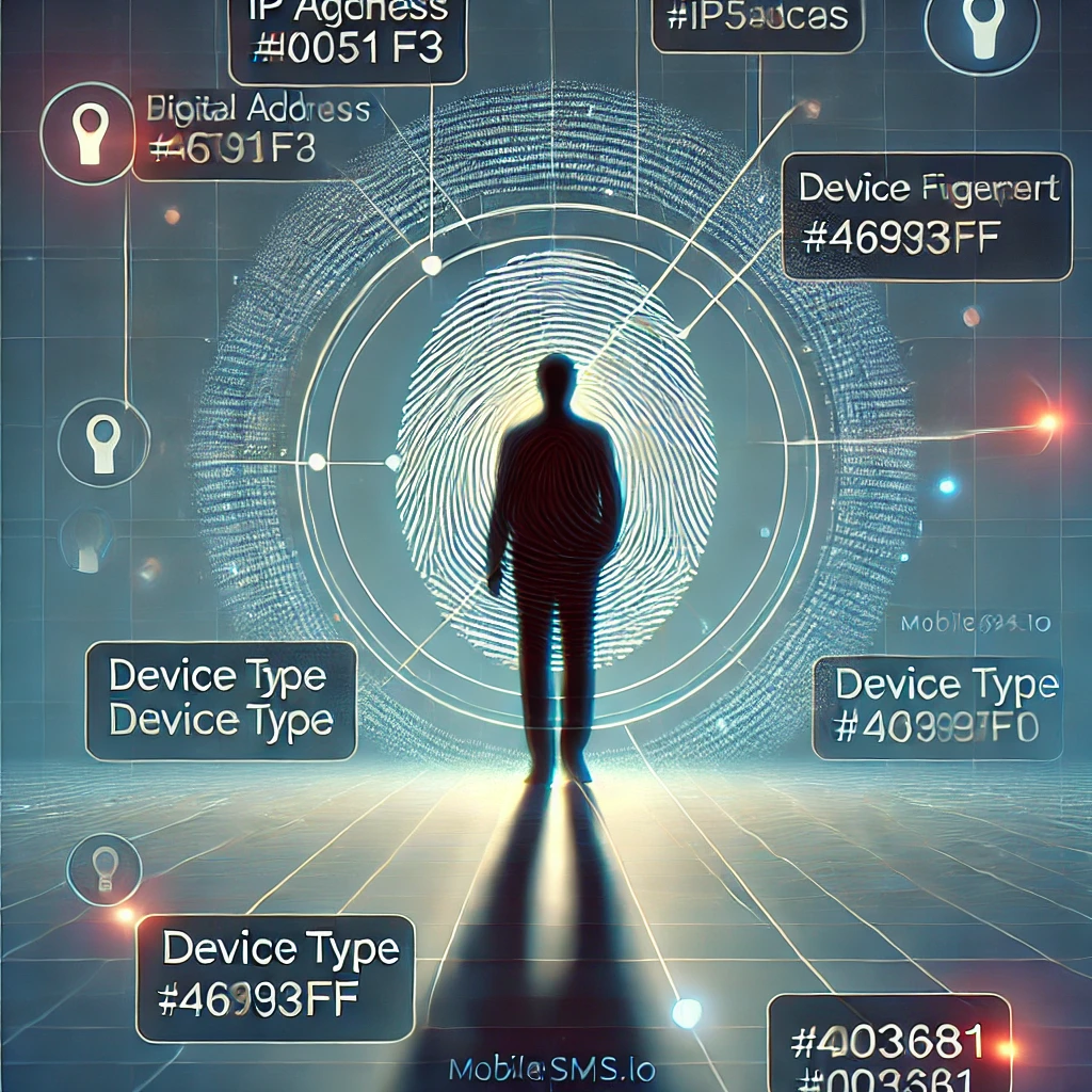 Digital fingerprint data tracking surrounding a user symbolizing online privacy risks.