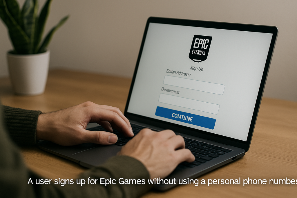 Person signing up for an Epic Games account on laptop.