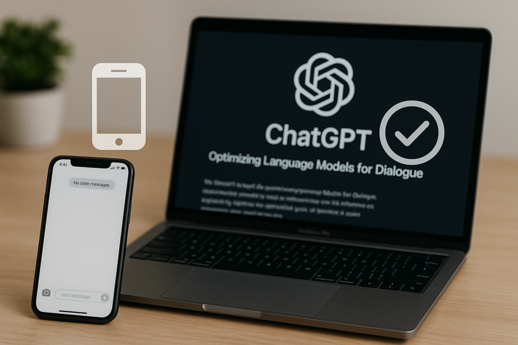 Laptop with ChatGPT homepage and phone beside it, symbolizing secure verification without personal numbers.